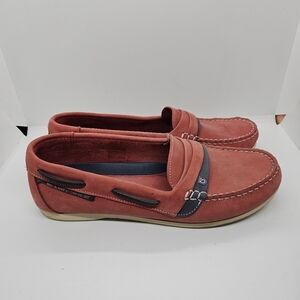 Dubarry light red nubuck leather boat shoes with navy accents size 40